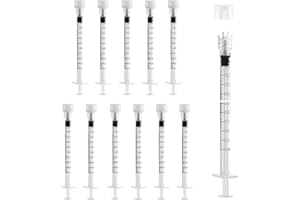 JIBENGAO Pack of 12 1 ml Syringes, Individually Packed, Plastic Syringe Without Needle, Luer Lock Syringe for Scientific Laboratories, Animal Feeding, Measuring Liquids and Fine Doses, Measuring Syringe, White