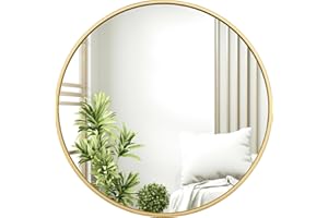WOLTU Specchio da Parete, Specchio Trucco,Cornice in Metallo Antiruggine, Decorativo per Bagno con Immagine Nitida, Ideale per Trucco e Arredamento Moderno, Specchio Bagno, Rotondo Dorato 71cm