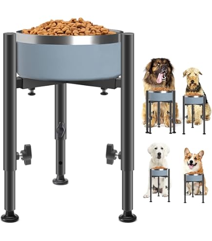 Adjustable Elevated Dog Bowl Stand - Raised Feeder For Medium & Large Dogs - 11 Inch Height (Bowls Not Included)