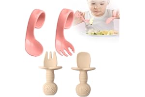 FANSEZQ 4-teiliges Set aus Babylöffel, Babygabel und -löffel, lernlöffel baby, Ergonomisches Babybesteck, Baby Esslernbesteck bestehend aus Löffel und Gabel, geeignet für Kleinkinder zum selbstständigen Essen