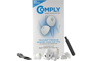 Comply Pianka TrueGrip Premium z pianki z pamięcią kształtu do Apple AirPods Pro 1. i 2. generacji, duże, białe, 3 pary, zwiększony komfort, bezpieczne dopasowanie, doskonała izolacja hałasu, z