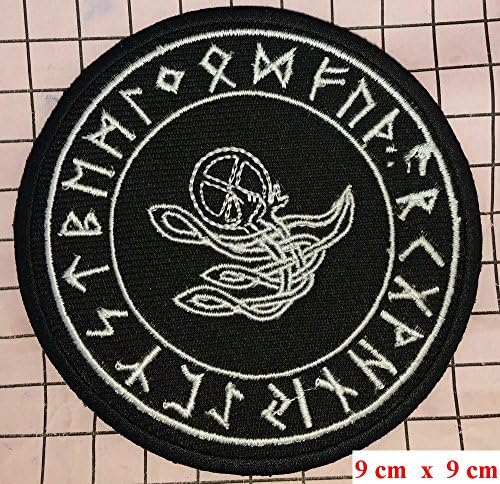 THOR RAVEN SUNWHEEL THORS HAMMER MJOLNIR THORS HAMMER MJOLNIR PATCH EMBROIDERED Iron on / Sew on PATCH BIKER SKINHEAD ODINIST THOR ISD LOKI VIKING ODIN