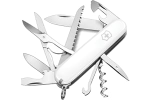 Victorinox Huntsman Couteau de Poche Suisse, Léger, Multitool, 15 Fonctions, Grand Lame, Tire Bouchon, Ouvre Boite, Blanc