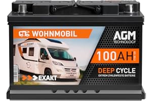 EXAKT Batteria AGM 100Ah 12V batteria per Camper Caravan Sistemi Off-Grid Pannelli Solari Barca resistente ai cicli Sigillata Senza Manutenzione