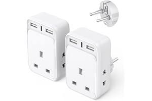 UK to European Travel Adapter 2 Pack, AODENG UK to EU Travel Adapter with 3 USB Ports (1 20W USB C), European Plug Adapter with 2 Shaver Adapter for Germany France Poland Spain and More (Type E/F)