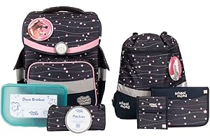 School-Mood Timeless Air+ Ella Pferd & Pony Schulranzenset 7-teilig 23 Liter, Leichtgewicht, standfest, wasserabweisender Stoff mit Reflektoren für die Grundschule