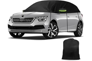 JINSENTGG Halbe Autoabdeckung Kompatibel mit Skoda Kamiq 2019-2025, Halbabdeckung wasserdichte Halbgarage mit Winddichtem Gurt Reflexstreifen für Schnee, Regen, Allwetterschutz