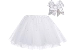 tanzdunsje Faldas de tutú para niñas de 3 Capas con Forro con Lazo para el Cabello, Falda de tutú para niños Ballet Rosa Negro Rojo Tutu para 2-8 años