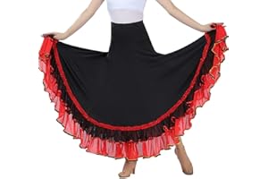 GUIRAN Damen Flamenco Dance Lange Rock Maxirock Tanzrock Faltenrock Tango Latein Walzer Bauchtanz Ballroom Wettbewerb Kostüm