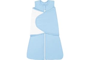 ZIGJOY Couvertures d'emmaillotage Bébé Gigoteuse d'Emmaillotage Coton Sac de Couchage de Bébé avec Fermeture éclair à Trois Voies Naissance Nourrisson Unisex 0-6 Mois Bleu