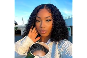 HOTLULANA Glueless Wig Human Hair Pre-Cut Lace Glueless 5x5 HD Lace Short Curly Bob Wig 180% Density Wear and Go Pre Plucked Natural Hairline Wig Upgraded For Beginners 10inch.