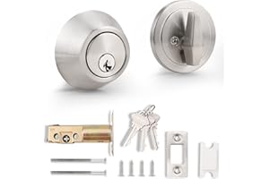 Probrico Round Single Cylinder Deadbolt Security Door Lock with Key Safe Lock Door Knobs Entrance Locker Satin Nickel