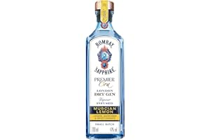 Bombay Sapphire Premier Cru Murcian Lemon London Dry Gin, 47% Vol., 70 cl / 700 ml, bebida espirituosa 100% infusionada al vapor con cítricos recolectados a mano