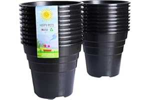 Happy Pots Lot de 20 pots de fleurs en plastique de qualité supérieure pour intérieur/extérieur, décoration d'intérieur, jardinage, rond, robuste, résistant aux UV, recyclables, 15 cm, noir brillant