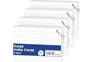 RONEKY Flash Cards A6（10.2x14CM） Index Cards, 200 PCS Flashcards, Ruled Writing Paper A6, Revision Flash Cards with 4 Metal Binder Ring, Record Recipe Cue Cards White for Taking Notes, Reminders