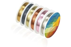 XZMCAT 6 Rouleaux Fil de Cuivre 0.3mm,Fil Aluminium de Calibre,Bobine de Fil de Fer en Platine,pour Bijoux,L'art Floral,Sculptures,Style de Vélo,Fabrication de Bijoux,Tissage et L'emballage (6 Couleurs)