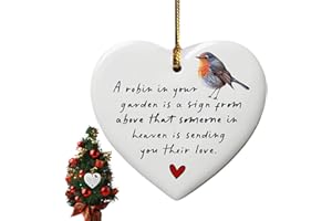 OUXING A Robin in Garden Heart Ornament,Robin Memorial Gifts,Bereavement for Loss Ornaments Ornament,Grave Ornaments,Garden Ornaments,Robin Ornaments,Robin Christmas Decorations,Headstones for Graves