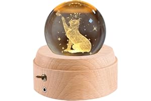 HABOWN Carillon con Sfera di Cristallo K9，Carillon in Legno Girevole a 360°,Proiezione di Loto a Luce Calda,Regalo di Compleanno,Regalo di Natale,Regalo di San Valentino