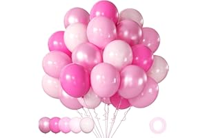 AIOZX Ballons Anniversaire Rose Ballon Roses Chromés, 60 Pièces 30m Ballons Roses Métallisés Ballons Rose Bébé Ballons Rose Perle Ballon En Latex Rose Foncé Pour Décoration De Fête D'Anniversaire De Mariage