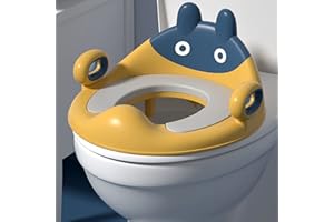 JAUHMUI Toilettensitz Kinder WC Sitz -Toilettentrainer mit Sanft Kissen,Griff und Rückenlehne,Töpfchen Training Sitze WC-Trainer mit Spritzschutz, Kindertoilettensitzaufsatz für Kinder 1-8 Jahren (Gelb)