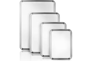 WILDONE Baking Tray Set of 4, Essentials Stainless Steel Oven Tray Sets, Easy Cleaning Rectangle Sheet Oven Tray for Baking Cooking, Non Toxic, Rust Free, Dishwasher Safe (Large Size)