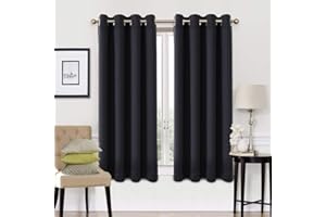 EASELAND Blackout Curtains 2 Panels Set Thermal Insulated Window Treatment Solid Eyelet Darkening Curtain for Living Room Bedroom Nursery,Black,46x54 Inches