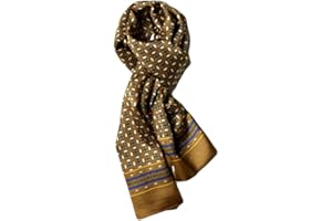 ERKIC UK_Stone - Foulard da uomo, 100% seta, sciarpa vintage, Motivo floreale a quadretti dorato, Taglia unica