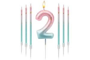 TAIXING 7 Pcs Birthday Candles Pink Blue Gradient Number Candles for Cakes Gold Glitter Birthday Candles Numbers Number 2 Candle Birthday Cake Candles for Girls Birthday Party Wedding Anniversary