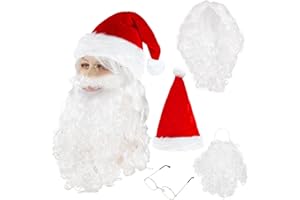 Moiuguli 3/4 Pcs Santa Costume Adult Accessories, Christmas Santa Claus Costume Set with Santa Beard and Wig Santa Hat Santa Glasses, Santa Outfit Supplies for Xmas Carnival