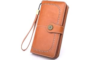MEEGIRL Leather Purses for Women with Multi Card Slots and Wrist Strap (Brown)