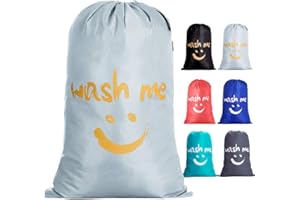 IHOMAGIC Saco para la Colada Nilón Cesto para Ropa Plegable Bolsa de Lavanderia para Baño con Organizador Lavandería Sonrisa Dorada para Viajes Cocina Dormitorio Hotel Gran Capacidad 120L, Argénteo