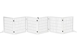 PawHut Cancelletto per Cani di Piccola/Media Taglia a 6 Pannelli Pieghevoli, Cancelletto di Sicurezza in Legno e Acciaio, 432x36x70 cm, Bianco