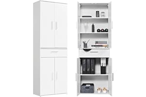 ‎MOKEBO mokebo Mehrzweckschrank Büroschrank 'Der Praktische' (60x180 cm) aus Holz, mit Schublade, Aktenschrank, auch als Schuhschrank, Flurschrank oder Aufbewahrungsschrank in Weiß