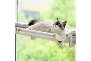 MEWOOFUN Hamac de fenêtre pour chat, Lit suspendu pour chat, Design peu encombrant, Jusqu'à 18 kg, Beige