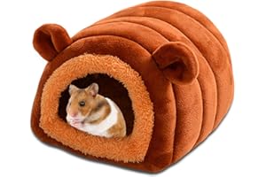 Esenlong Maison pour Cochon d'Inde Peluche Lapin Lit Petits Animaux Couchages Hiver Cabane pour Lapin Nain Chinchilla, Hérisson, Cobayes, Hamsters, Jaune-Brun