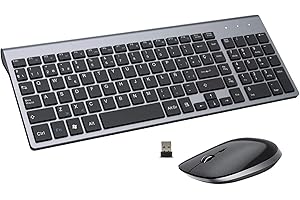 GALENMORO Teclado y Ratón Inalámbrico QWERTY Español Ergonómico Teclado Inalámbrico Ratón Silencioso Portátil para PC/Laptops/Smart TV - Nero