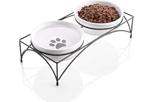 Y YHY Raised Cat Bowls, 12oz Elevated Cat Food and Water Bowls with Stand, Raised Pet Feeder, Elevated Food Feeding Dishes for Cats or Dogs, Dishwasher Safe, Gift for Cats, Dia 4.8in/White
