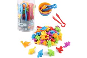 AllLeeGay Montessori Counting Toddler Toys, 48 Pcs Color Sorting Counting Dinosaurs Set from 3+ Years with Matching Bowl Tweezers, Preschool Educational Learning Toys, Math Skills (Dinosaur)