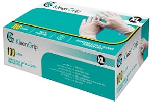 Kleen Grip Disposable Vinyl Gloves – Powder Free, Food Safe & Latex Free Gloves for Home, Kitchen, Cleaning & Professional Use (100 Pack Xtra- Large)