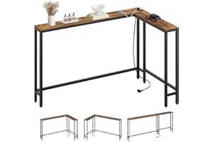 YATINEY Schmaler Konsolentisch, Eingangstisch, 15 cm breit Flurtisch, 2 Steckdosen und 2 USB-Anschlüsse, für Wohnzimmer, Flur, hinter dem Sofa, 3 Kombinationsmodi, Vintagebraun und Schwarz XCT07CBR