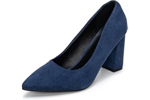 OPHESTIN Womens Court Shoes Pointed Toe Block High Heels Chunky Pumps Dress Shoes