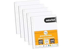 perfect line 100 pochettes transparentes pour documents DIN-A4, pochette plastique transparentes, films transparents solides premium, Transparent comme du verre, lisse, extra fort, Fabriqué en UE