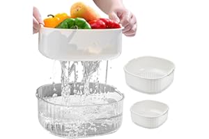 HEKOBAG 2 Set Multi-Functional Drain Basket, 2 in 1 Fruit Vegetable Washing Food Strainers Double Layered Plastic Strainer Basket BPA Free Drain Bowls for Cleaning Washing Mixing, Detachable