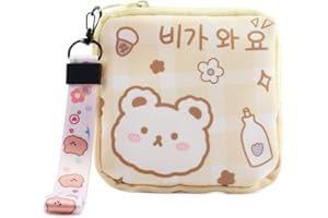 CWED borsa porta assorbenti,custodia per assorbenti igienici mini borsa portaoggetti portamonete carino borsa per assorbenti per ragazze adolescenti donne signore (orso giallo)