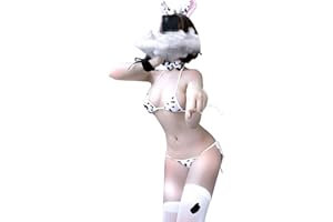 SINROYEE Kostium Cosplay Anime Sexy Mini Krowa Bikini Zestaw Bielizny Strój Pokojówki Dalmatyńczyk Mleko Leopard Strój Kąpielowy (Zestaw bielizny krowiej)