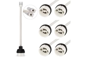 DiCUNO GU10 Portalámparas, 0.75mm²*15cm/150mm Cable, Conector Base de cerámica para bombilla GU10, VDE, 2A, 0-300W, 0-250V, 0-600℃, 6 Piezas