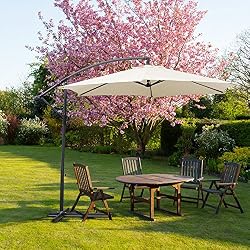 Hengda® Parasol Parasol de jardin pare-soleil 3.0m Beige UV protectio Anti-Vent parapluie-étanche Suspendu parapluie-étanche Jardin Extérieur Plage Inclinable