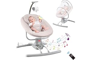 YUMBOT Balancín eléctrico para bebés de 0 a 12 meses, Eléctrica Silla macedora, Mecedora Eléctrica para Niños,Plegable,Hamaca eléctrica con Blueteeth,con 8 música,accionada por Pilas y Electricidad