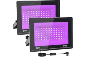 TKDAKSY 2 Pièces 50W Lumiere Noire LED, IP66 Etanche Projecteur lumière noire UV, 395-400 nm Projecteur lumière noire Avec interrupteur pour fête lumineuse, Halloween, Body Painting, Bar, Aquarium, Halloween