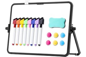 DOLLAR BOSS Small Double-Sided whiteboard with Stand, mini White Board Desktop 21×30cm A4 whiteboard for Kids, Magnetic Dry Erase Board for Desk and Wall Hanging with Markers and Magnets
